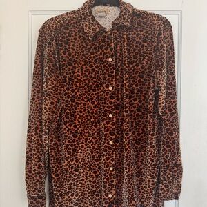 Leopard Print Relaxed Velour Button-Up Shirt